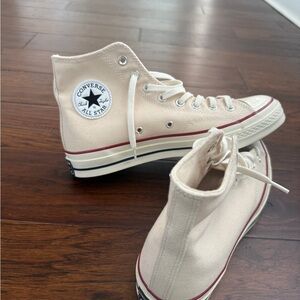 Converse Cream High Tops with Red Accents